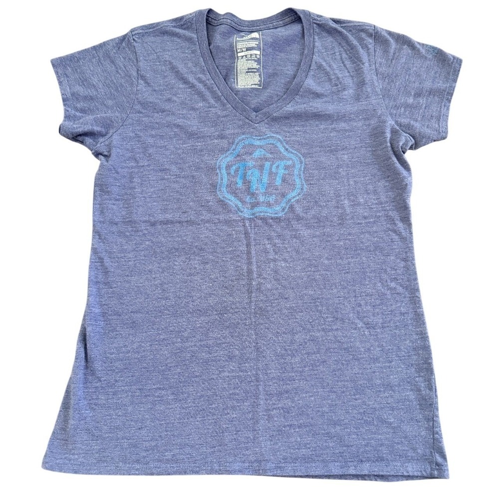 The North Face V Neck T Shirt Womens Medium Blue Graphic Logo Tee‎ Casual
